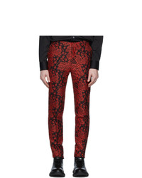 Alexander McQueen Black And Red Jacquard Ivy Creeper Trousers