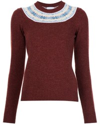 Burgundy Print Crew-neck Sweater