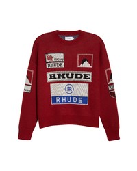 Rhude Ayrton Wool Cashmere Crewneck Sweater In Cremeblackblue At Nordstrom