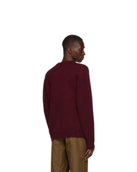 MAISON KITSUNÉ Burgundy Wool Jacquard Fox Head Sweater
