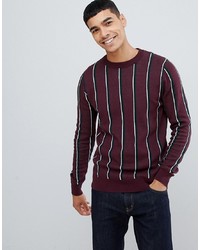 New Look Jumper With Crew Neck In Burgundy Stripe
