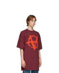 Vetements Burgundy Oversized Anarchy Gothic Logo T Shirt