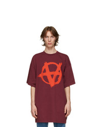 Vetements Burgundy Oversized Anarchy Gothic Logo T Shirt
