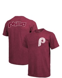 Majestic Threads Burgundy Philadelphia Phillies Throwback Logo Tri Blend T Shirt