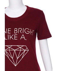 Romwe Diamond Letters Print Burgundy T Shirt