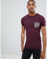 ASOS DESIGN Muscle Fit T Shirt With Contrast Paisley Pocket