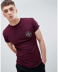 New Look Muscle Fit T Shirt With East Print In Burgundy