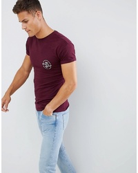 New Look Muscle Fit T Shirt With East Print In Burgundy