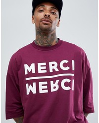 ASOS DESIGN Oversized T Shirt With Merci Text Print And Half Sleeve