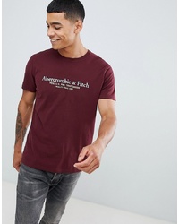 Abercrombie & Fitch Varsity Print Logo T Shirt In Burgundy