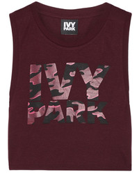Ivy Park Cropped Printed Stretch Jersey Top Burgundy
