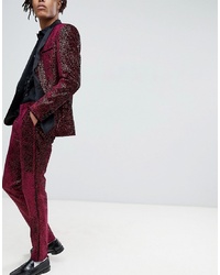 ASOS Edition Super Skinny Tuxedo Suit Trousers In Allover Burgundy Sequin