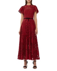 ML Monique Lhuillier Eyelet Embroidery Tea Length Dress