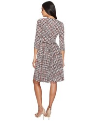 Maggy London Grid Plaid Printed Jersey Fit And Flare With Pleated Skirt Dress