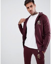 Gym King Muscle Hoodie In Burgundy With Gold Piping