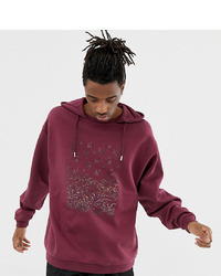 Heart & Dagger Oversized Hoodie With Floral Print In Burgundy