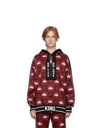 Dolce and Gabbana Red And Black Logo Crown Hoodie