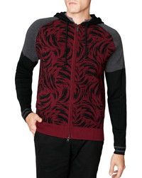 Good Man Brand Trim Fit Lightning Pattern Zippered Hooded Wool Sweater