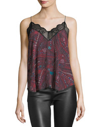 Zadig & Voltaire Christy Printed Silk Camisole Tank W Lace