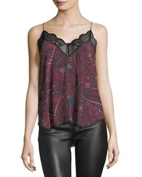 Zadig & Voltaire Christy Printed Silk Camisole Tank W Lace