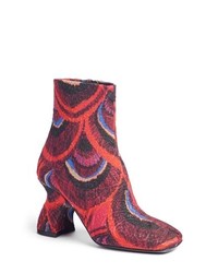 Burgundy Print Leather Ankle Boots