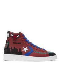 Converse Burgundy Chinatown Market Edition Bulls Pro Leather Hi Sneakers