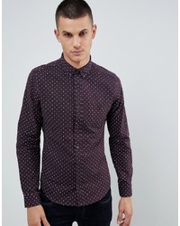 Burton Menswear Oxford Shirt In Burgundy Micro Check