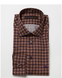 Etro Yellow And Red And Brown Psychedelic Printed Cotton Dress Shirt