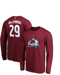 FANATICS Branded Nathan Mackinnon Burgundy Colorado Avalanche Authentic Stack Name Number Long Sleeve T Shirt