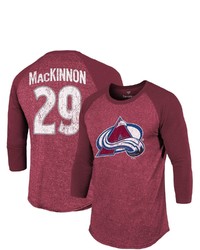 FANATICS Branded Nathan Mackinnon Burgundy Colorado Avalanche Name Number Tri Blend Raglan 34 Sleeve T Shirt