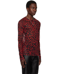 LU'U DAN Red Black Psychedelic Leopard Long Sleeve T Shirt