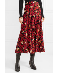 Sonia Rykiel Printed Silk De Chine Midi Skirt