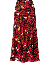 Sonia Rykiel Printed Silk De Chine Midi Skirt
