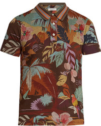 Valentino Tropical Print Cotton Jersey Polo Shirt