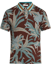 Valentino Tropical Print Cotton Jersey Polo Shirt