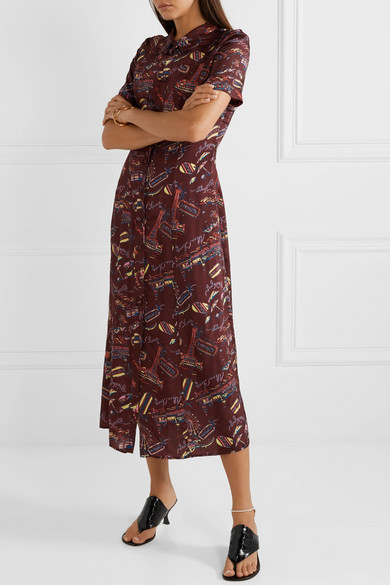 ALEXACHUNG Printed Satin Midi Dress, $171 | NET-A-PORTER.COM | Lookastic