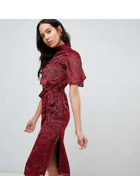 Glamorous Tall Midi Dress With Flutter Sleeve In Velvet