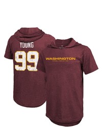 Majestic Threads Fanatics Branded Chase Young Burgundy Washington Football Team Player Name Number Hoodie T Shirt