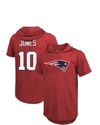 Majestic Threads Fanatics Branded Mac Jones Red New England Patriots Player Name Number Tri Blend Short Sleeve Hoodie T Shirt