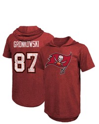 Majestic Threads Fanatics Branded Rob Gronkowski Red Tampa Bay Buccaneers Player Name Number Tri Blend Hoodie T Shirt