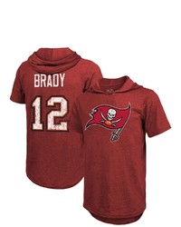 Majestic Threads Fanatics Branded Tom Brady Red Tampa Bay Buccaneers Player Name Number Tri Blend Hoodie T Shirt