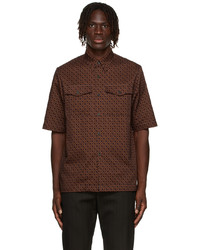 Men's Beige Blazer, Burgundy Print Short Sleeve Shirt, Dark Brown ...