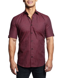 Maceoo Galileo Buttons Red Short Sleeve Button Up Shirt