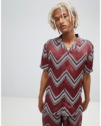 ASOS DESIGN Oversized Sa Co Ord Chevron Stripe Shirt In Burgundy