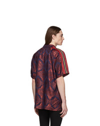 Gucci Red And Navy Baroque Jacquard Bowling Shirt