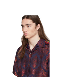 Gucci Red And Navy Baroque Jacquard Bowling Shirt