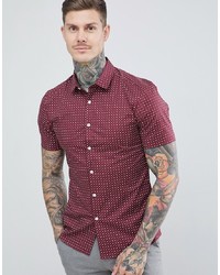 ASOS DESIGN Smart Skinny Ditsy Print Shirt In Red