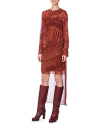 Akris Long Sleeve Zebra Print Tunic Dress Mangosteen