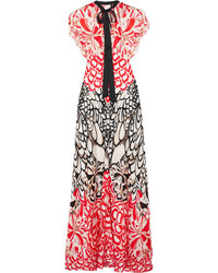 Temperley London Blaze Open Back Printed Silk Gown Red