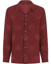 Burgundy Print Silk Long Sleeve Shirt